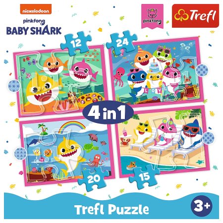 Trefl Puzzle 4v1 - Baby Shark - Rodina žraloků - 12, 15, 20 a 24 dílků