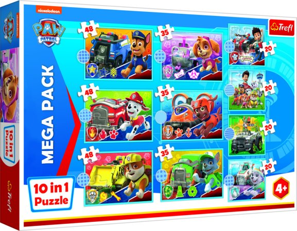 Trefl Puzzle 10v1 - Tlapková patrola - 4x 20, 3x 35 a 3x 48 dílků