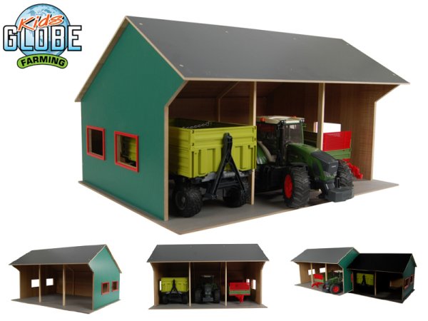 Mikro trading Kids Globe Farming - Garáž dřevěná pro 3 traktory