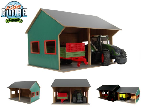 Mikro trading Kids Globe Farming - Dřevěná garáž pro 2 traktory