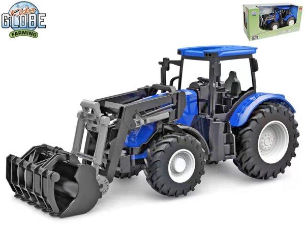 Mikro trading Kids Globe - Traktor modrý s předním nakladačem - 27 cm