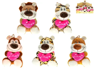 Mikro trading Zvířátko safari plyšové - 15 cm - sedící se srdíčkem - 5 druhů