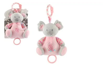 Teddies Medvěd KOALA - chrastítko - 19 cm -  natahovací hrací strojek - růžová