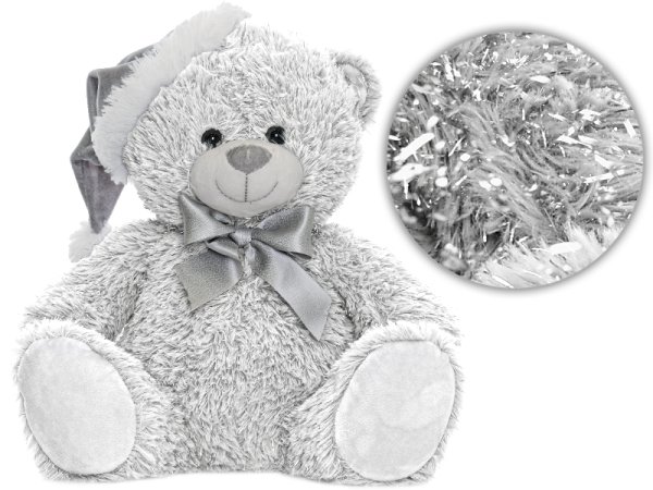 Mikro trading Medvěd plyšový - 25 cm - bílý - s čepičkou a mašlí