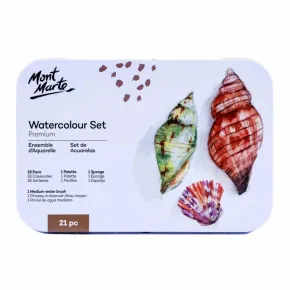 MontMarte Sada akvarelových barev - 18 ks - štětec, houbička, paleta č.006 - kovový box