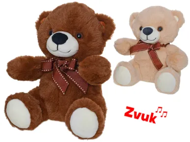 Mikro trading Medvěd plyšový - 20 cm - sedící s mašlí - se zvukem