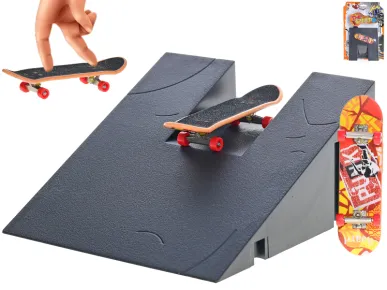 Mikro trading Skateboard - 9,5 cm - s rampou - červená kolečka