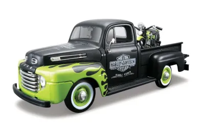 Maisto Sestavený kovový model auta Harley-Davidson Custom, 1948 Ford F-1 Pickup + 1948 FL Panhead