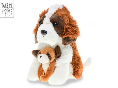 Mikro trading Take Me Home - Bernardýn plyšový - sedící se štěnětem - 26 cm