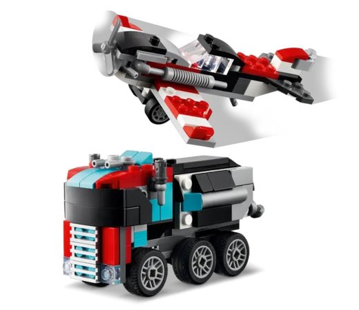 LEGO Creator 31146 - Náklaďák s plochou korbou a helikoptéra 3v1