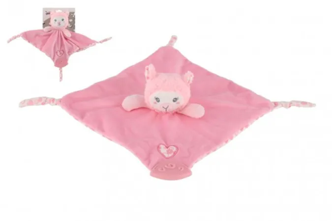 Teddies Lama - Usínáček, kousátko a chrastítko - 25 x 25 cm - růžová