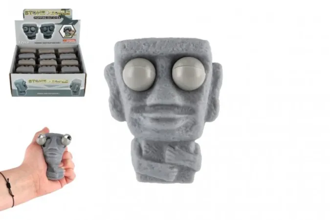 Teddies Kamenná hlava - mačkací antistresová guma - 8 cm - 2 barvy