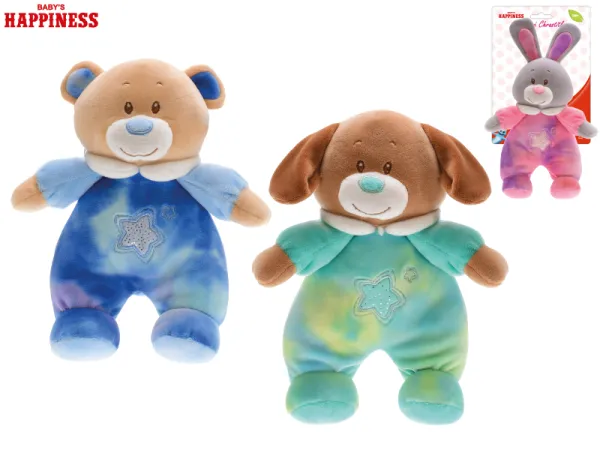 Mikro trading Baby Happiness - Zvířátko plyšové - 21 cm - v oblečku s chrastítkem uvnitř