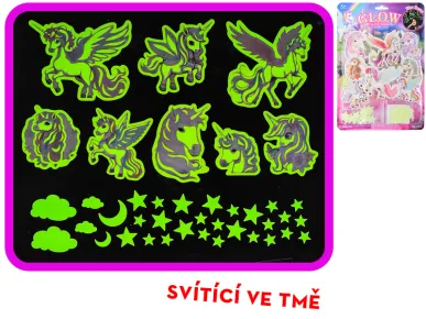 Mikro trading Hvězdičky a nálepky - Jednorožec - svítící ve tmě - 40 ks na kartě