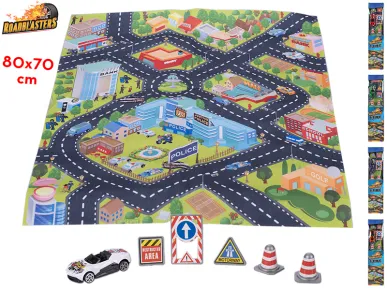 Mikro trading Roadblasters - Koberec dopravní - 80 x 70 cm - s doplňky