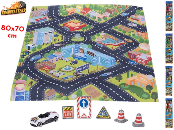 Mikro trading Roadblasters - Koberec dopravní - 80 x 70 cm - s doplňky