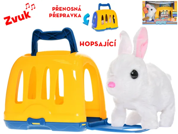 Mikro trading Králíček plyšový - 17 cm - se zvukem, skákající s přepravkou
