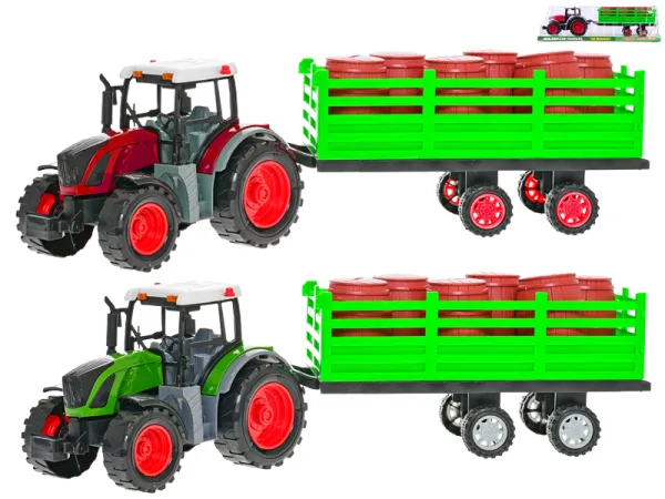 Mikro trading Traktor s vlečkou - 50 cm - na setrvačník + 6 ks sudů