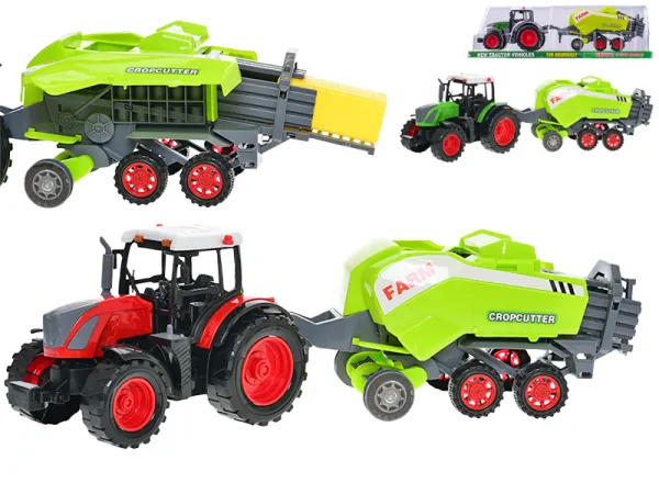 Mikro trading Traktor s vlečkou - 50 cm - balíkovač slámy - na setrvačník