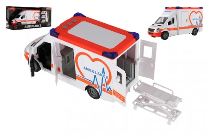 Teddies Auto ambulance na setrvačník - 28 cm - s lehátkem - se světlem se zvukem