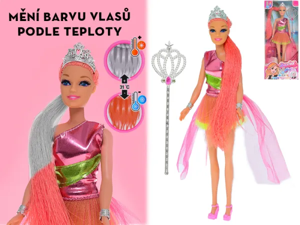 Mikro trading Panenka - 29 cm - s vlasy měnící barvu a doplňky - v krabičce