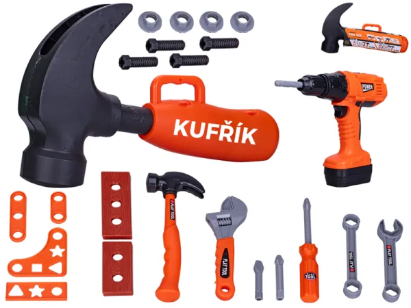 Mikro trading Vrtačka na baterie s nářadím - 24 ks - v kufříku ve tvaru kladiva