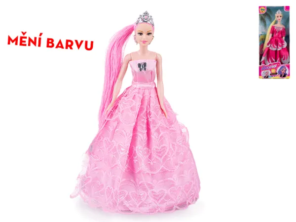 Mikro trading Panenka PRINCEZNA - 29 cm - s vlasy měnící barvu a hřebenem