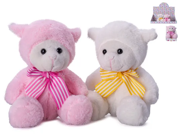 Mikro trading Ovečka plyšová - 15 cm - sedící s mašlí - 2 barvy