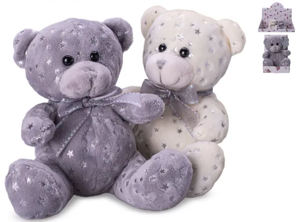 Mikro trading Medvídek plyšový - 14 cm - sedící s mašlí - 2 barvy