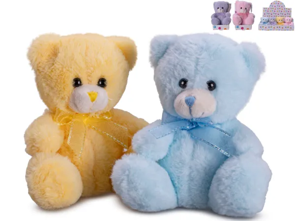 Mikro trading Medvídek plyšový - 12 cm - sedící s mašlí - 4 barvy