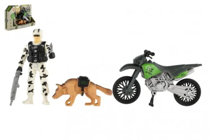 Teddies Vojenská sada - Motorka, voják, pes s doplňky