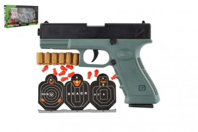 Teddies Pistole na pěnové náboje - 19 cm + terče 3 ks, náboje 6 ks