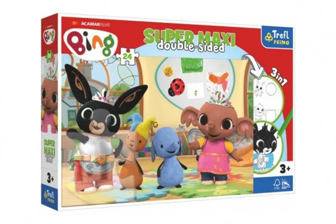 Trefl Puzzle - Bing: králíček Bing 3v1 - 24 dílků SUPER MAXI - oboustranné