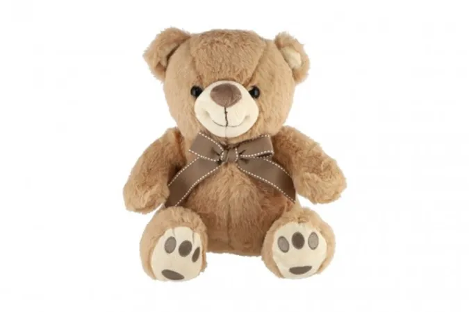 Teddies Medvěd sedící s mašlí - 27 cm - hnědá