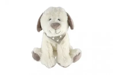 Teddies Pejsek sedící se šátkem plyš - 23 cm -  bílá