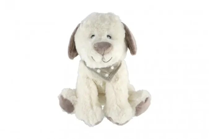 Teddies Pejsek sedící se šátkem plyš - 23 cm -  bílá