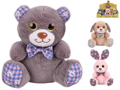 Mikro trading Zvířátko plyšové - 15 cm - sedící s mašlí
