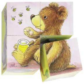 Goki Dřevěné kostky - Mláďata - 4 ks