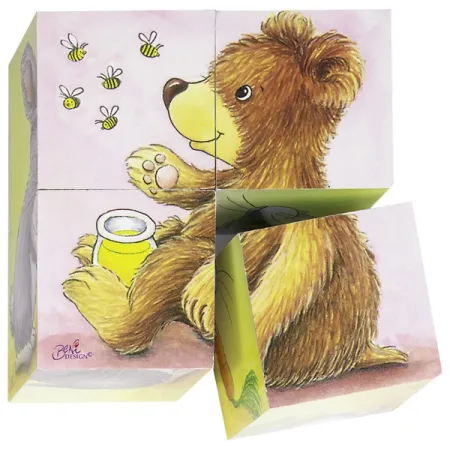Goki Dřevěné kostky - Mláďata - 4 ks