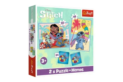 Trefl Puzzle 2v1 -  Lilo & Stitch - 30 a 48 dílků + pexeso Šťastný den Lilo & Stitche