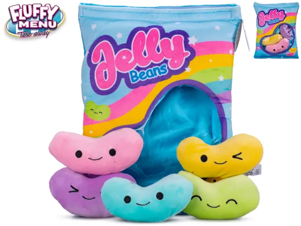 Mikro trading Fluffy Menu - Želé fazolky plyšové - 18 cm - 5 ks v plyšovém polštáři