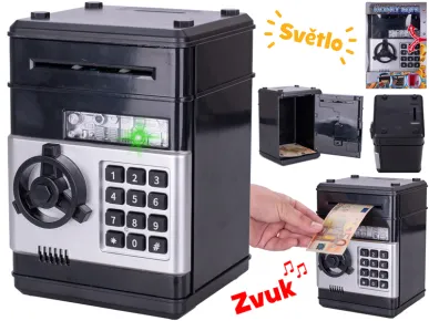 Mikro trading Trezor - 19,5cm - s odemykáním na kód - se světlem, zvukem a penězi - černá