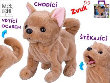 Mikro trading Take Me Home - Pes plyšový chodící, štěkající a vrtící ocasem - 21 cm - hnědá