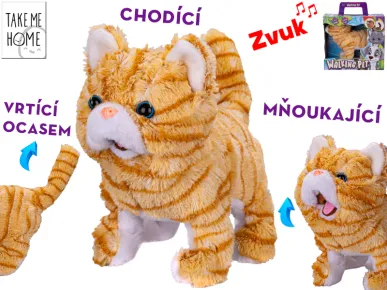 Mikro trading Take Me Home - Kočka plyšová chodící, mňoukající a vrtící ocasem - 21 cm
