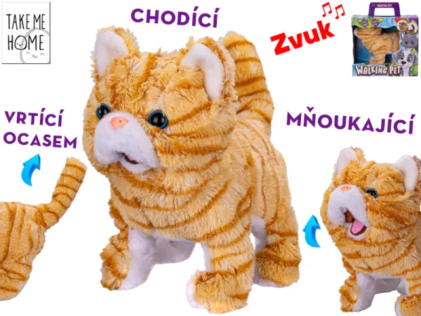 Mikro trading Take Me Home - Kočka plyšová chodící, mňoukající a vrtící ocasem - 21 cm