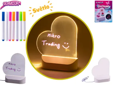 Mikro trading Glamour - Tabulka ve tvaru srdce -16 cm - na USB - svítící s fixami 7 ks