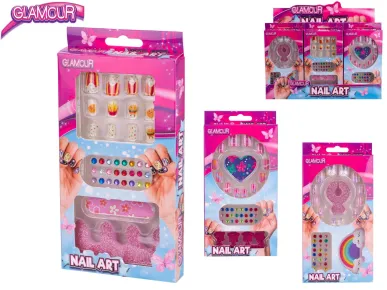 Mikro trading Glamour - Sada nalepovacích nehtů s diamanty a doplňky - 3 druhy