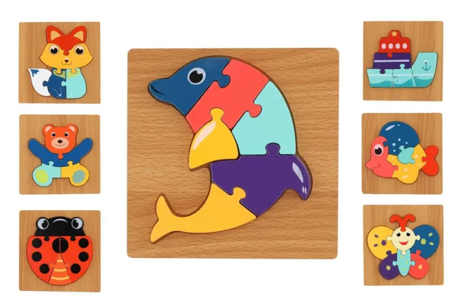 Teddies Vkládačka dřevěná zvířátka + dopravní prostředky - mix druhů