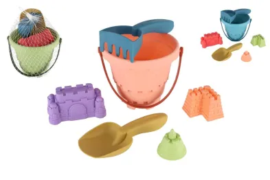 Teddies Sada na písek - kbelík, lopatka, hrabičky, 3 formičky - 3 barvy