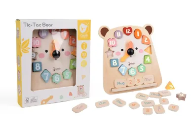 Teddies Hodiny výukové MEDVĚD - dřevěná vkládačka